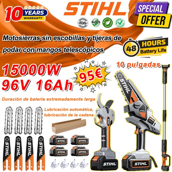 Motosierra sin escobillas STIHL de 15000 W con mango largo